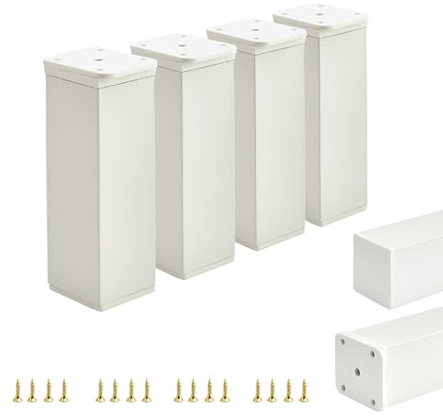 Alusfera Möbelfüße - Höhenverstellbar - Möbelfüße Verstellbare - Möbelfuß - Schrankfüsse - Möbelbeine 4 Stück 40x40mm - Metal Füße für Möbel 120mm - Möbelzubehör - Weiß