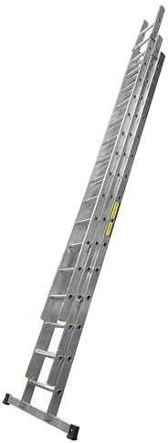 Trade Master Pro® 3 Section Extension Ladder | Auto Locking Clips | Aluminium | Anti Slip Stabiliser bar | Massive 150kg Weight Rating | EN131 Pro Certified | Size: 10.00m