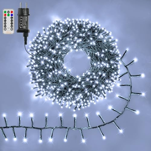 Ollny Catena Luminosa di Natale 1000 LED 15m, Luci Stringa Fata luce Impermeabile con 8 modelli di illuminazione per Interno ed Esterno, Feste, Matrimoni, Albero y Giardino Decorazioni, Bianco Freddo