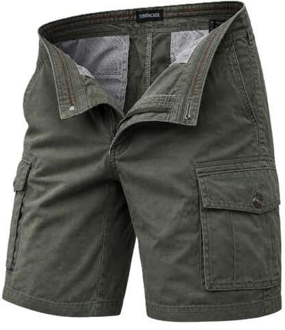 TONY BACKER Pantaloncini Cargo Uomo Shorts Cotone Multi-Tasca Pantaloni Corti F1586 (IT, Numero, 48, 48, Regular, Regular, Verde)