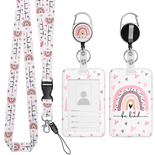 TIESOME Einziehbares, abnehmbarem Lanyard mit ID Kartenhalter Set, Boho Regenbogen Kunststoff, mit einziehbarem, harter Ausweishalter ID Schutz für Arzt Lehrer (A)