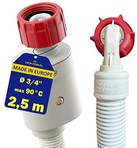 Tuyau Alimentation Aquastop pour Machine a Laver et Lave Vaisselle 2,5m avec Soupape de Sécurité Droite et Coudée Ø 3/4 Tuyau Arrivee D'eau Lave Linge avec une Garantie de 10 Ans - Monteral