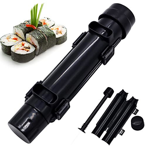 Yeelua Sushi Making Kit, Multifunctional Sushi Maker Bazooka Sushi Roller, Sushi Roll Kit, Sushi Mould for DIY Sushi More Diversified,Vegetable Meat DIY Roll Tool(Black)
