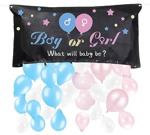 BLOOWIN Gender Reveal Giochi - Kit Baby Shower Con Borsa per Palloncini Party Boy or Girl - Balloon Drop Bag