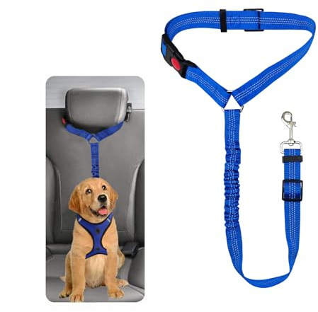 SWAUSWAUK Ceinture de sécurité pour chiens de petite et moyenne taille – Bleu, anti-choc et réfléchissant la nuit, laisse multifonction
