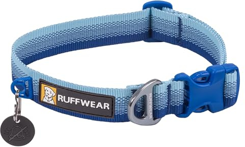 RUFFWEAR Front Range Collar, Large Dog Collar with Aluminium V-Ring, Adjustable Length Pet Dog Collar, Comfortable Soft Fabric, Animal Collar with Dog Lead Attachment Ring, 51-66cm, Coastal Fade