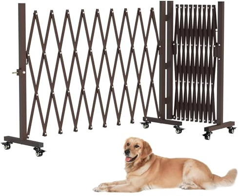 THEYFIRST Expandable Driveway Gate with Casters, Portable Metal Folding Security Gate, 209 Wide Aluminum Garden Fence, Outdoor Dog Fence for Yard in Coffee, 41.34 * 216.54