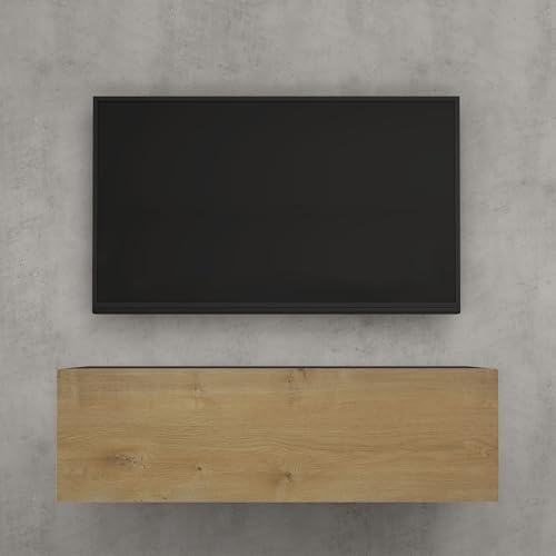 doporro Mobile Porta TV Sospeso 100 cm con Anta Antracite Opaco e Marrone Chiaro, Credenza Bassa da Soggiorno Salotto, Madia Consolle Bicolore per TV Fernsehschrank02