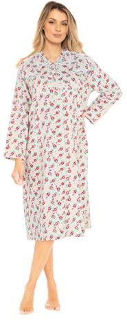 i-Smalls Ladies Long Sleeve Flannel Nighties Super Soft Thermal Floral Nightshirt (14-16) Cream