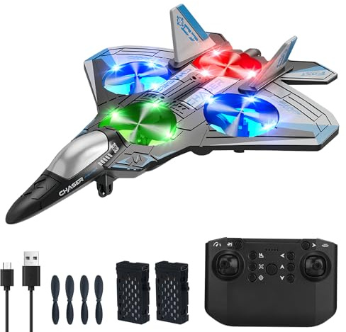 Helmsyde Aereo Telecomandato Aerei RC Drone per Bambini e Principianti Aereo Radiocomandato con luce Quadricottero Elicottero con volo stazionario automatico rotazione 3D e 2 batterie