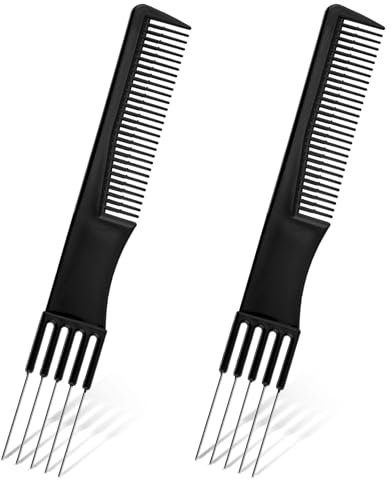 2pz Pettini a Doppia Testa per Cotonare, Pettini Cotonare Metallo Nero Donne Pettine a Denti Fini Pettine Capelli Forcella Pettine a Punte Pettine Cotonare con Plettro in Metallo per Donne