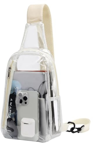 TINYAT Klar slingväska män stadion godkänd transparent axelväska för kvinnor crossbody väska med justerbar rem,Beige/9060