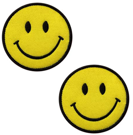 2 parches bordados tácticos con cierre para ropa, chaquetas, mochilas, chalecos, uniformes, viajes, aventuras, motociclistas, motos, 2 unidades, color amarillo, caras sonrientes