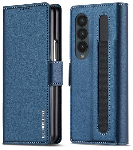 ZHOZEXIN Wallet Pu Leather Case for Samsung Galaxy Z Fold 4,Magnetic Closure Pu Leather with Pen Slot, Cash slot & Screen Protector Cover Case for Samsung Galaxy Z Fold 4 (Blue)