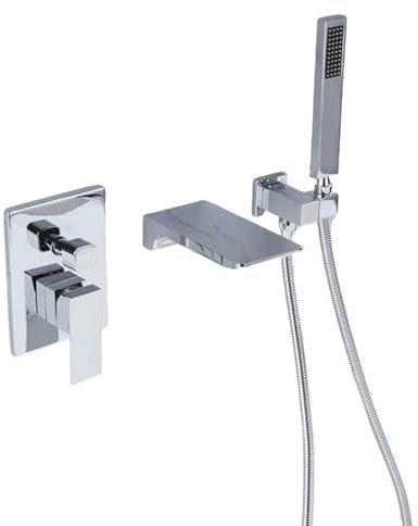 Rubinetto Vasca da Bagno con Doccetta a Cascata Cromato Miscelatore a Cascata per Vasca Miscelatori Doccia Caldo e Freddo Regolabile
