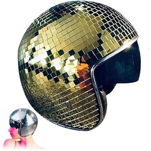 Casco Palla Da Discoteca, 25 * 25 * 21 CM Cappello Da Ballo Da Discoteca,Caschi Da Discoteca Vetro Specchio Glitterato, Splendidi Caschi per Dj,Festa,Danza,Discoteca (oro)