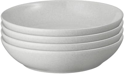 Denby - Dove Grey Set of 4 Pasta Bowls - 1050ml Capacity - Dishwasher Safe Ceramic Crockery - Glazed Bowl Set for Dinner & Lunch - Pasta Dishes for Rice, Noodles - Chip & Crack Resistant Stoneware