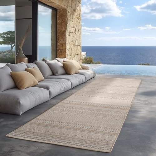 Carpettex Outdoor Teppich wetterfest Beige 80x150 cm Läufer, UV-beständig, ideal für Küche, Balkon, Terrasse auch Wohnzimmer und Esszimmer, Skandinavisches Boho-Design
