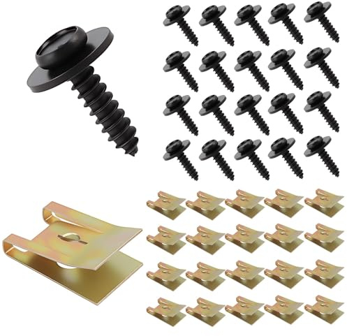 20PCS Clips de Fixation Voiture, U-Clips et Vis Kit Universal Écrous, 20 Agrafes Carrosserie Métal U-Clip et 20 Vis, Écrou en Tôle Vis Écrou Clip Kit, Pour Panneaux de Porte Pare-Chocs Capots