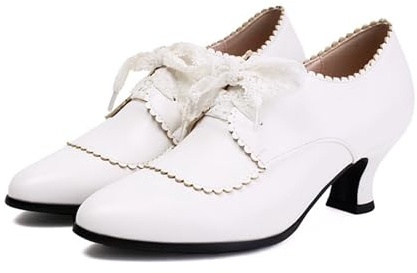 Chaussures rétro littéraires pour Femmes à Talon Moyen - à Lacets sur Le Devant - Couleur Unie - Mary Jane Bouche Profonde Oxford Classic Escarpins - Élégants Traditionnel Oktoberfest Chaussure