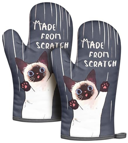 Slohif Funny Oven Mitt Heat Resistant for Women - 2 Pack Cat Cute Novelty Cool Kitchen Oven Mittens with 100% Cotton for Baking and Cooking Accessories