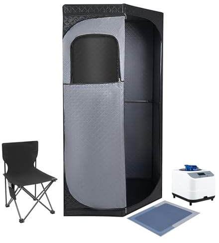 Home sauna Kit avec vapeur, tente de sauna et chaise pliante, 1350 W/3 l, cabine de sauna portable pour la maison, 9 niveaux de température, chauffage rapide, coton résistant à la chaleur, tapis