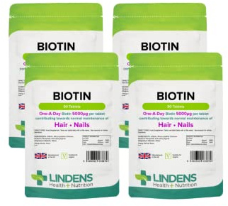 Lindens Biotin 10mg Tablets - 360 Pack - Contributes Towards Normal Hair and Nail Strength for Women & Men with Each Serving Contains 100X Nrv of Biotin - UK Manufacturer, Letterbox Friendly