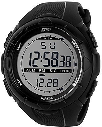 Herren Sport Digital Armbanduhr, 50 m Wasserdicht Military Outdoor Uhren schwarz großes Gesicht mit Chronograph Alarm stoßfest LED