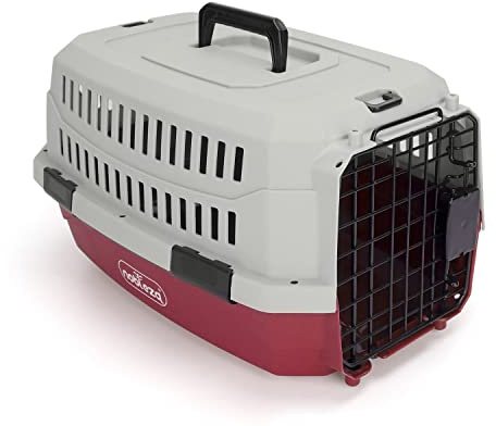 Nobleza - Transportin Gato Perro Pequeño, Transportin para Gatos Perro Portátil y Transpirable, Mascotas Perros Gatos Accesorios, Transportín de Plástico, 47x31x26 CM, Rojo & Gris