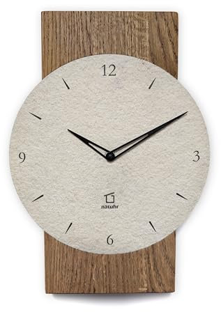 Natuhr Schiefer Wanduhr - Großglockner - Holz Eiche Sandstein Made in Germany (Sandstein - Räuchereiche, Funk-Uhrwerk)