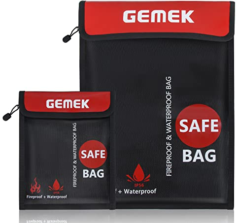 Feuerfeste wasserdichte Dokumententasche 38 x 28cm & 23 x 18cm Set, GEMEK Feuer- und wasserfeste Aufbewahrungstasche für A4 A5 Dokumente, Bargeld, Schmuck, Reisepass, Tablet, Laptop (Schwarz)