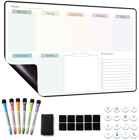 MCCORL Magnetic Weekly Planner Whiteboard for Fridge Calendar, Perfect as Family Chores Chart,Reminder and Memo Board, wipeable (Monday to Sunday)