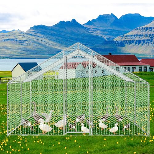 Cecaylie 3x4x2m Hühnerstall Freilaufgehege mit Schloss und Tür, Tiergehege Metall 12 m² Hühnerhaus Freigehege Outdoor Geflügelstall, für Hühnerkäfig Kleintiere