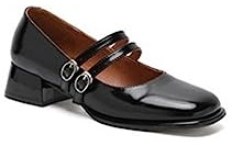 Mary Jane Zapatos Mujer Viento Colegio Retro Moda Cabeza Redonda una Palabra con un Tacón Grueso Tacón Medio Alto