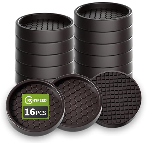 Non Slip Furniture Coasters - 2” Non Skid Furniture Pads for Hardwoods Floors, 16 Pcs Rubber Round Caster Cups, Anti Slide Furniture Feet Floor Protectors for Couch Chair Table Desk (Brown)