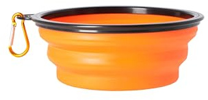 DINGO 14468 - Ciotola da viaggio per cani in silicone con moschettone in metallo, bordo nero ulteriormente irrigidito, pieghevole e leggera, capacità 1000 ml, arancione