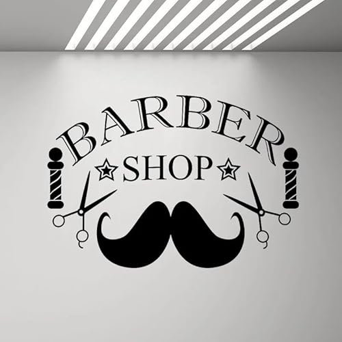 Peluquería Letrero Calcomanía de pared Peluquería Salón Pared Decoración de ventanas Pegatinas Carteles Bigote Tijeras Papel pintado extraíble Mural 42x29cm