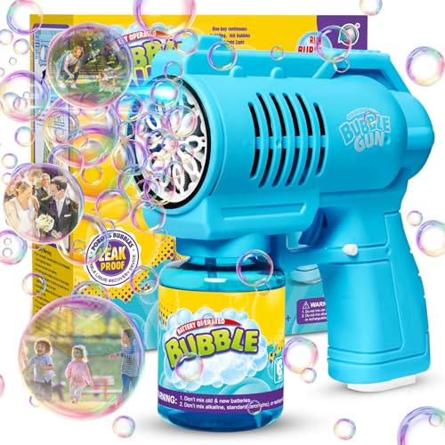 Bombble Pistola automática de pompas de jabón, pistola de burbujas para niños, 10.000 burbujas/min con solución de burbujas de 130 ml, regalo para niños/cumpleaños/fiesta, pistola de burbujas (azul)