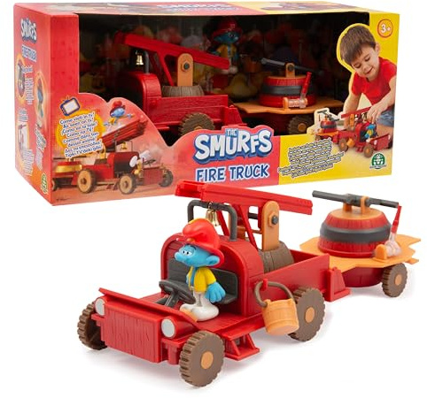 The Smurfs, Firefighter Truck Playset with Realistic Functions and Accessories, Includes Exclusive 5.5cm Pumpkin Smurf Figure, Extendable Ladder and Hose, Ages 3+
