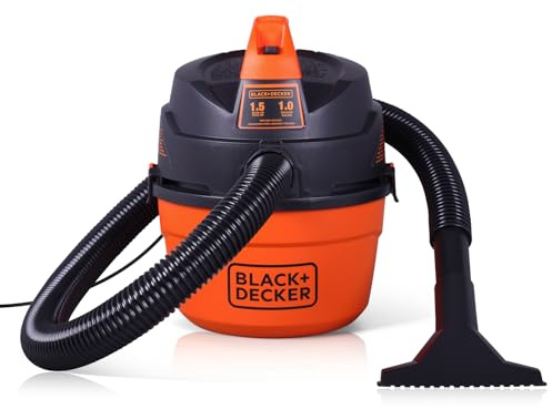 BLACK+DECKER Shop Vacuum Wet and Dry, Small Shop Vac with Accessories, 1 Gallon 1.5 Peak HP, Wall Mount Mini Vacuum for Garage, Home and Pet, 60CFM (BDXV18101P-1H)