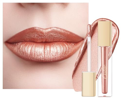 Oulac Peach Diamond Lip Gloss - Metallic Nude Liquid Lip Stain, Long Lasting Lipstick for Women, also for Eyeshadow, Glitter Finish, Waterproof, No Transfer, Full Coverage, Vegan, 4.5ml, MD06