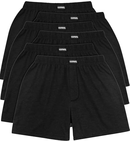 YESWEL 6-pack Boxershorts Herrar, Andningsbar Bomull Herrkalsonger, Lös Retro Underkläder (Svart, L)