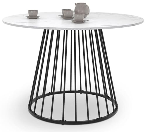 IDMarket - Table à Manger Ronde Yuna 6 Personnes Pied Filaire en métal Noir et Plateau Effet marbre Blanc Alaska 110 cm