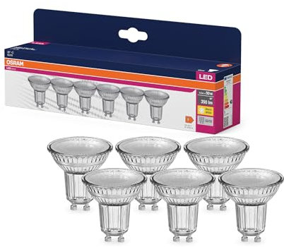 OSRAM LED Star VALUE PAR16, Vorteilspack mit 6 Leuchtmittel, ersetzt herkömmliche 50W Reflektor Glühbirnen, warmweiß (2700K), 4.3W, GU10 Sockel, Filament Glas, nicht dimmbar, Weiß