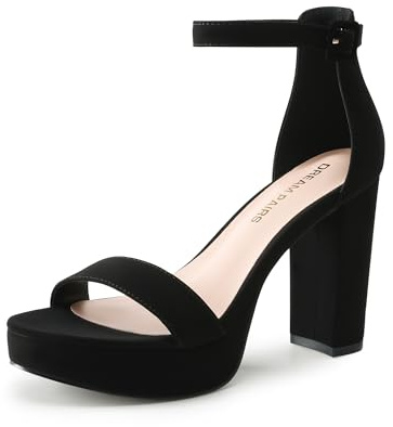 DREAM PAIRS Women's Platform Chunky High Heeled Sandals Open Toe Block Heels Ankle Strap Dress Shoes for Wedding Party Evening,Size 8,Black-Suede,DWUMHS2508