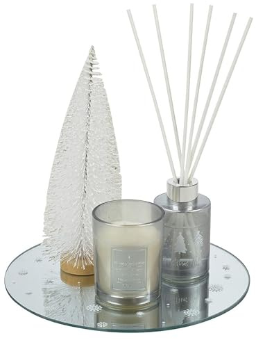 URBNLIVING Diffuseur de parfum de 60 ml et bougie en cire de 90 g - Mini sapin de Noël poussiéreux - Parfum festif - Parfum festif - Coffret cadeau - Parfum de vacances durable pour la maison et le