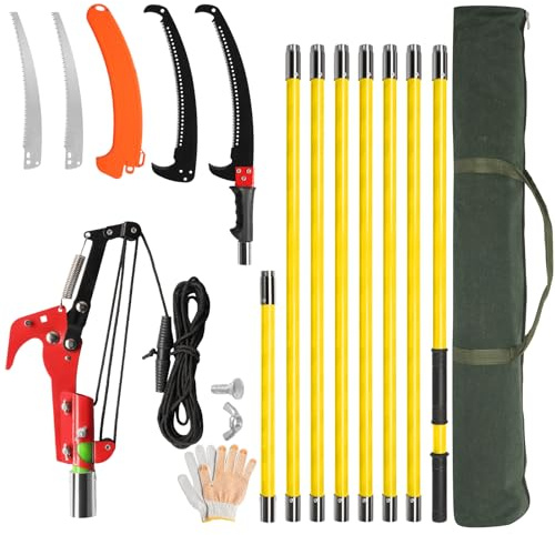VINGLI Manual Pole Saw for Tree Trimming, 26 ft Extendable Tree Pruner, Sharp Steel Blade and Scissors, High Tree Branch Cutter with Lightweight 8 Fiberglass Long Handles, for Pruning Palms and Shrubs