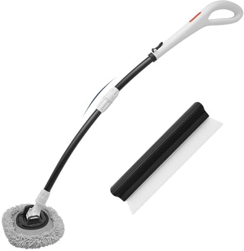 Yunkctuk 15° Bogen Autowaschbürste Teleskop Waschbürste - Autowaschbürsten Ausziehbarem Griff mit 1 Mikrofaserpads und 1 Squeegee, Auto Waschbürste Kit für Autos, Wohnmobil, SUV, LKW (180°Schwenkkopf)