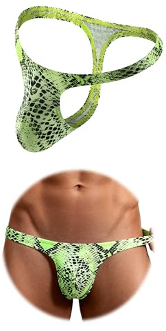 sunshinelady Jockstrap Herr Stringtrosa Sexyshop Plus Size Tanga Låg Midja Underkläder Orm Mönster Micro G String Comfort Ropa Interior Maskulina Underbyxor Mankini Thong Herr Underkläder, Grön, XL