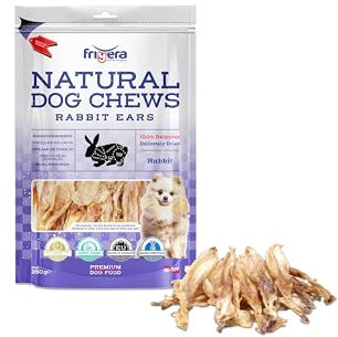 Frigera Kaninchenohren 250g – Natürliche, Proteinreiche Leckerlis für Hunde, Gluten- und Getreidefrei, Geruchsarm, Unterstützt eine Gesunde Verdauung.